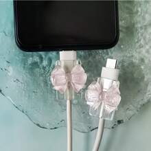 Transparent Bow Universal Lightning (5-14) Type-C Cable Protector - Durable, Break-Resistant, Fashionable Phone Accessory Design - Plastic Cable Protector With Cute Bow Decoration, Charging Cable Protector - Multicolor - View 2
