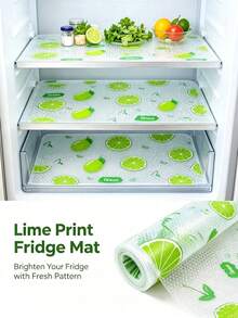 8/4pcs Lime Print Refrigerator Shelf Liners, Waterproof Non-Slip Fridge Mats, Washable Cuttable Drawer Protectors For Fridge Shelves, Kitchen Cabinets & Home Organization - Green - View 1
