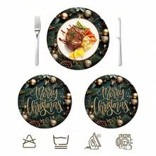 2pcs/4pcs/6pcs/8pcs Merry Christmas Pattern Happy Holiday Kitchen Dining Table Placemats Round Table Mats Round Tablecloth Holiday Tabletop Decor 13.7in X 13.7in Seasonal Home Decor Round Design Holiday Decoration Thickened Linen Material - Multicolor - View 12