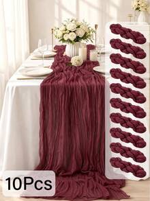 1/3/6/12pcs Cheesecloth Table Runner, Bohemian Country Style Semi-Sheer Cheesecloth Tablecloth, Suitable For Wedding Party, Baby Shower, Birthday, Home Decor, Housewarming Gift - Burgundy - View 37