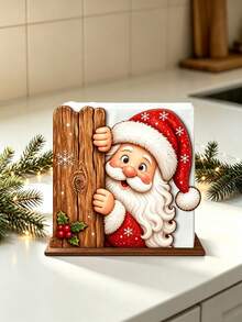 1/2pcs Peek-A-Boo Santa Claus Wooden Napkin Holder And Tissue Box - Hidden Santa With Snowflake And Holly Berry Desktop Decor, Detachable Tabletop Storage Box, Suitable For Home Kitchen, Christmas Party Decoration, Desktop Tissue Holder - Multicolor - View 5
