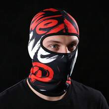 Fabulous Be Xtreme 1pc Red & Black Abstract Graffiti Balaclava Face Mask, Cool 3D Vortex Print Full Face Cover, UV Protection, Mesh Holes, Elastic Tactical Ski Mask For Motorcycle Riding, Music Festival, Party, Gathering, Fishing, Men, Durable Windproof Riding Headgear - Multicolor - View 3