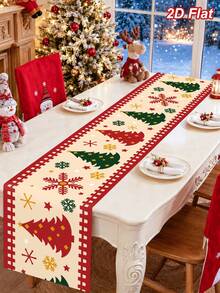 1件裝紅綠聖誕樹與雪花圖案聖誕桌巾，180*35cm 聚酯纖維聖誕桌布，桌布，聖誕快樂，聖誕裝飾，聖誕裝飾，聖誕裝飾，聖誕餐桌裝飾，廚房餐桌裝飾，節日派對裝飾，冬季家居裝飾，室內外通用 - 彩色 - 查看 7