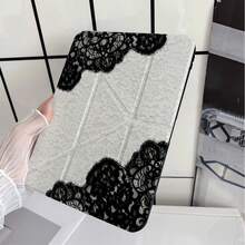 黑白蕾絲波點 Y 型支架保護平板保護殼，附筆筒，適用於 iPad 第 10 代 Smart Case/11(A16 2025)/適用於 Galaxy S9/S7/S10+/適用於 /適用於 - 彩色 - 查看 6