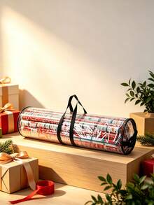 Transparent PVC Wrapping Paper Storage Bag With Handle, Cylindrical Gift Wrapping Paper Organizer Bag, Dust-Proof Transparent Gift Wrapping Paper Roll Storage Box, Holiday Wrapping Roll Home Closet Storage Organizer Bag, Storage Bag Only, Wrapping Paper Not Included - Multicolor - View 3