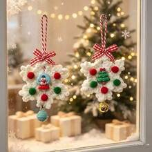 1pc Christmas Decorations Handmade Knitted Christmas Snowflake Ornament Yarn Snowflake Decor Christmas Tree Window Hanging Bell Ornament Christmas - Multicolor - View 1