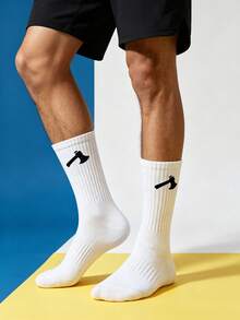 6 Pairs White Random Game Weapon Socks, Men's College Style Mid-Calf Socks, Compression Anti-Slip Shock-Absorbing Sports Socks, Casual Everyday Socks - Multicolor - View 4