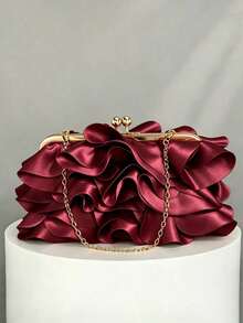 Women's Elegant Charming Petal Party Clutch, Ruffle Design Evening Bag, Suitable For Wedding/Vacation/Formal Party/Ball, Burgundy - Burgundy - View 4