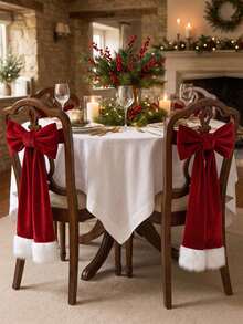 2PCS/4PCS/6PCS DIY Chair Sash Ribbon With Faux Fur Trim, Reusable Soft Fabric Decorative Sash For Dining Chair, Make Your Own Bow For Christmas Dinner Party, Flexible Long Strap For Chair Back, Wreath, Garland, Indoor Festive Decoration - Red - View 2