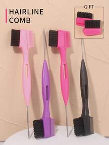1 Set Multi-Function Hairline Styling Comb, Stainless Steel Needle Frizz Brush Set, Professional Salon Frizz Smoothing Tool, Bathroom Accessory Bathrobe Hair Accessory, Essential Hair Styling Product For Girls Back To School And Travel - Multicolor - View 5