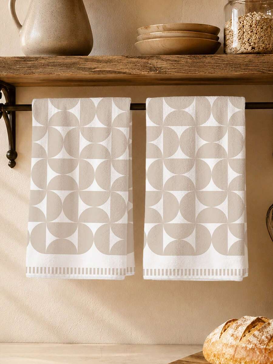 MEMNUN 2件裝奶茶色四葉半圓幾何印花廚房抹布 餐巾 40*60cm/45*70cm 超細纖維聚酯材質 現代柔軟洗碗布 廚房巾 手巾 家居裝飾 廚房裝飾 烹飪烘焙手巾 廚房配件 可機洗 清潔用品 適合餐廳廚房日常裝飾與送禮 全季節適用 - 彩色 - 查看 1
