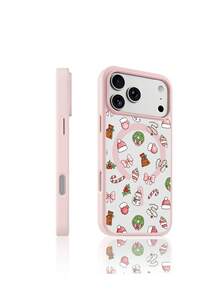 XUSTIO Christmas Snowman Santa Hat Bow Candy Cane Ribbon Magnetic Phone Case Full Coverage Shockproof Anti-Drop Couple Best Friend Style 2 Colors Available Compatible With Apple 11 12 13 14 15 16 17 18 Pro ProMax Plus Daily Commute Holiday Gift Highly Attractive Protective Cover - Pink - View 4