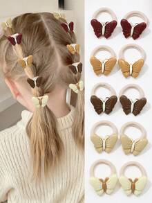 10pcs Children's Brown High Elastic Hair Ties, Sweet Hair Accessories With Butterflies And Flowers, Suitable For Girls' Daily Hair Styling - Multicolor - View 7