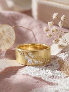 18K Gold Plated Gold Floral Zirconia Ring, French Style, Luxury Gift Jewelry For Women - Gold - View 9