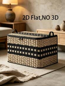 Large Beige Woven Storage Basket With Lid, Foldable And Stackable, Suitable For Organizing Clothes And Blankets, Dust-Proof Large Rectangular Flip-Top Storage Box, 2D Flat Design, Applicable For Entryway, Living Room, Christmas Decor And Underbed Storage - Multicolor - View 1