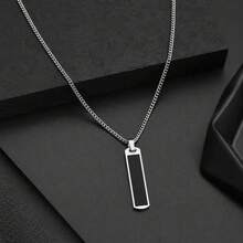 Rectangular Pendant Necklace Men's Stainless Steel Chain Necklace - Style 13 - View 3