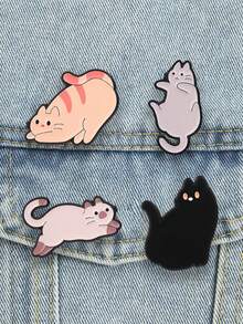 Cute Cartoon Cat Enamel Pin Set, Lazy Kitten Brooch Badge For Backpack Denim Jacket, Cat Lover Jewelry Gift - Multicolor - View 4