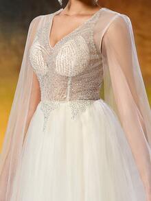 Ball Gown Evening Dress, Romantic Sheer Corset Lace-Up Tulle Long Dress, Fairy Princess Gown, Suitable For Weddings And Formal Parties - White - View 7