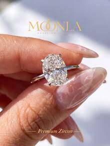 1pc Elegant 1ct-8ct 4-Prong Set Unique Oval Zirconia Ring, Single Diamond Engagement Ring, Women's Jewelry Gift, Engagement Gift - Silver - View 7