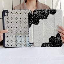 黑白蕾絲波點 Y 型支架保護平板保護殼，附筆筒，適用於 iPad 第 10 代 Smart Case/11(A16 2025)/適用於 Galaxy S9/S7/S10+/適用於 /適用於 - 彩色 - 查看 7
