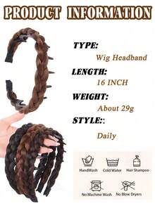 Fishbone Braid Headband With Non-Slip Comb Teeth, Natural Voluminous High Crown Hairband, Suitable For Women's Daily Wear, Realistic Synthetic Hair, Multiple Colors Available. Versatile Hair Accessory For Vacation, Daily Commute, Photography, Easily Flattering Face Shape, Enhancing Styling Layered Look, Simple And Easy To Match With Various Outfits. Halloween Hair Accessory, Headband, Hair Hoop, Headpiece - Multicolor - View 3
