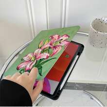 1件綠色背景百合花繪畫可旋轉平板保護殼，相容 iPad Air 6/5/4 和 10 (10.9 吋)，相容 iPad Pro 2024、Air M3/A16 2025，相容 Galaxy Tab S9 FE/S8 Plus/S7/S10，相容 OPPO Pad，相容 MatePad，相容 Vivo Pad，相容 Honor Pad，相容 Pad - 彩色 - 查看 5
