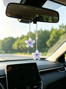 1 buah Hiasan Gantung Kaca Spion Mobil Bunga Plumeria Segar, Aksesori Dekorasi Interior Mobil, Ornamen Mobil Kreatif - A - View 2