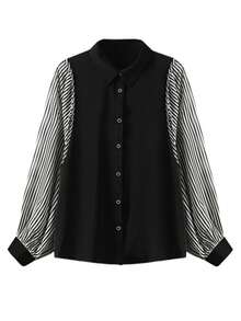 YUXIN Spring & Summer Korean Style Striped Patchwork Blouse, Lantern Sleeve Chiffon Patchwork, Loose Fit, Casual Daily Wear Top For Women - Stripe - View 10