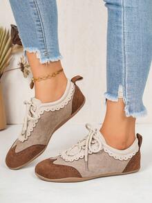 Women's Casual Sports Shoes, Retro Versatile Soft Sole Lace-Up Sneakers - Khaki - View 6
