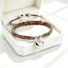 1Pc Multicolor Handmade Braided String Bracelet Silver Big Heart Pendant Rope Bangle For Women Couple Cute Casual Jewelry Gift - Large Silver Heart - View 11