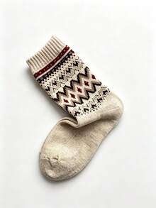 5 Pairs Men's Vintage Fair Isle Jacquard Mid-Calf Socks, Diamond Geometric Pattern Casual Socks For Daily Wear, Autumn/Winter - Multicolor - View 5