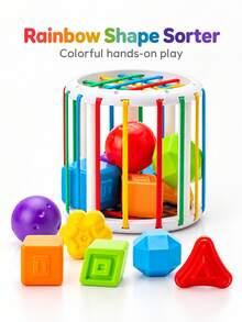 Rainbow Squeeze Rattle Educational Toy, Colorful Shape Recognition Grasping & Dropping Interactive Enlightenment Toy, Baby Rainbow Squeeze Rattle Toy, Multi-Shape Classification Grasping Training Color Recognition Educational Toy, Rainbow Elastic Cage Squeeze Toy - Multicolor - View 9
