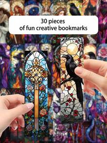 30pcs Gothic Style Window Flower Bookmarks, Creative Bookmarks Suitable For Library Cards, Marking Cards, Decorative Cards, Message Cards, Paper Multi-Functional Reading Cards, Back To School Supplies, Birthday Holiday Gifts, Party Gifts - 30pcs - View 4