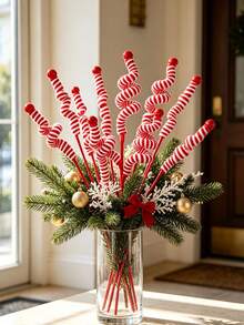 1pc Christmas Red & White Striped Spiral Decoration, Twisted Candy Wind Chime Design DIY Wrapped Lollipop Garland, For Christmas Tree Topper, Tabletop Vase Filler, Fireplace, Theme Party, Holiday Party Decor - multicolor - View 10