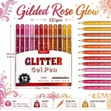 12pcs Colorful Neutral Gel Pens, Glitter Gel Pens, Vibrant Colors, Shiny Glitter Ink, Smooth Writing, 0.8mm Tip, Suitable For Diary, Notes, Drawing, Greeting Card Making And DIY Crafts - Multicolor - View 3