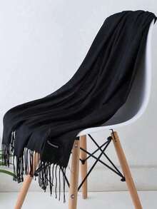 1pc Women's Cashmere Touch Black Scarf, Elegant Long Tassel Shawl, Warm Winter Neck Protection, Christmas Holiday Gift - Multicolor - View 3