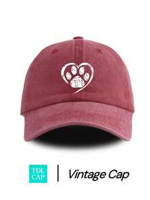 1pc Distressed Dog Paw Print Washed Baseball Cap, Classic Casual Vintage Style, Soft Sweat-Absorbing Band, Adjustable Size, Sun Protection, Versatile Retro Dad Hat - Multicolor - View 3