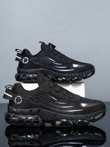 Cool All-'s Functional Chunky Sneakers With Knob Button Design, Streamlined Decor, Thick Sole, Height-Increasing, Daily Wear - Black - View 7