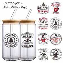 9pcs Christmas Theme UV DTF Cup Stickers - Christmas Tree, Reindeer, Snowman And Gingerbread Man Patterns, Suitable For Glass Cups, Mugs, Laptops And DIY Crafts Christmas Transfer Stickers, Christmas Gifts - A - View 2
