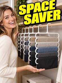 Space-Saving Pants Hangers With 5-Tier Non-Slip Rack For Wrinkle-Free Wardrobe Heavy-Duty Closet Organizer For Students And Renters Sleek Pants Storing To Maximize Cramped Cabinet Space Dorm Room Essentials College Room Decor Back To School - Multicolor - View 6