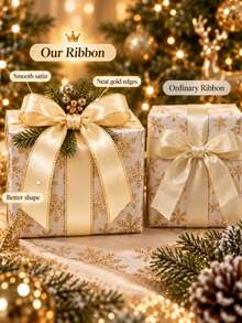1 Roll Champagne Gold Edge Polyester Satin Ribbon 25 Yards, Gift Box Packaging Ribbon, Candy Box, Cake Box, Flower Decoration Ribbon, DIY Decoration Ribbon, Wedding, Party, Christmas Decoration Ribbon - Champagne - View 8