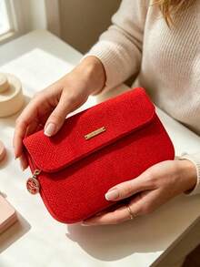 Armani Red Makeup Bag, Embossed Logo, Zipper Closure, Large Capacity Travel Cosmetic Organizer With Handle, Women's Beauty Storage Gift - Red Bag 2 - View 3