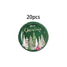 10/20/50/80 Pcs,Winter Holiday Merry Christmas Disposable Tableware Set,Red Green Christmas Tree Pattern 7 Inch & 9 Inch Paper Plates Napkins And 9oz Cups,Party Decor Supplies For Pre-Xmas Family Feast,Winter Solstice Dinner - Multicolor - View 15