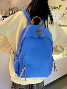 1pc Multi-Color Solid College Style Backpack, Multi-Pocket Large Capacity Lightweight Student School Bag, Convenient For Organizing Books, Stationery And Daily Essentials, Suitable For Campus Learning, Commuting, Short Trips And Outdoor Leisure, Reduces Clutter And Carrying Burden, Back To School, Birthday And Christmas Gift - Multicolor - View 15