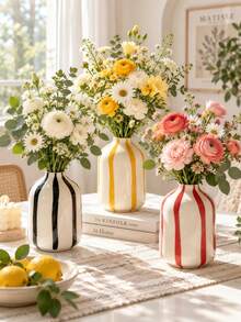 1pc Classic Striped Round Vase, Practical Floral Arrangement Vase, Desktop Decor, Suitable For Indoor Display, Applicable For Christmas Winter Holiday Home Party Decoration - Small Round Bottle - View 6