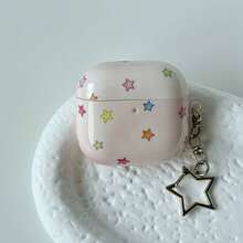 Minimalist Gentle Cute Style Star Pattern TPU Wireless Earphone Protective Case Compatible With AirPodsPro3 AirPods4 AirPods5 AirPodsPro AirPodsPro2 Earphone Cover With Pendant - Baby Pink - View 5
