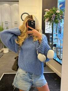 Women's Autumn/Winter Premium Lazy Soft Loose Knit Sweater - Dusty Blue - View 2