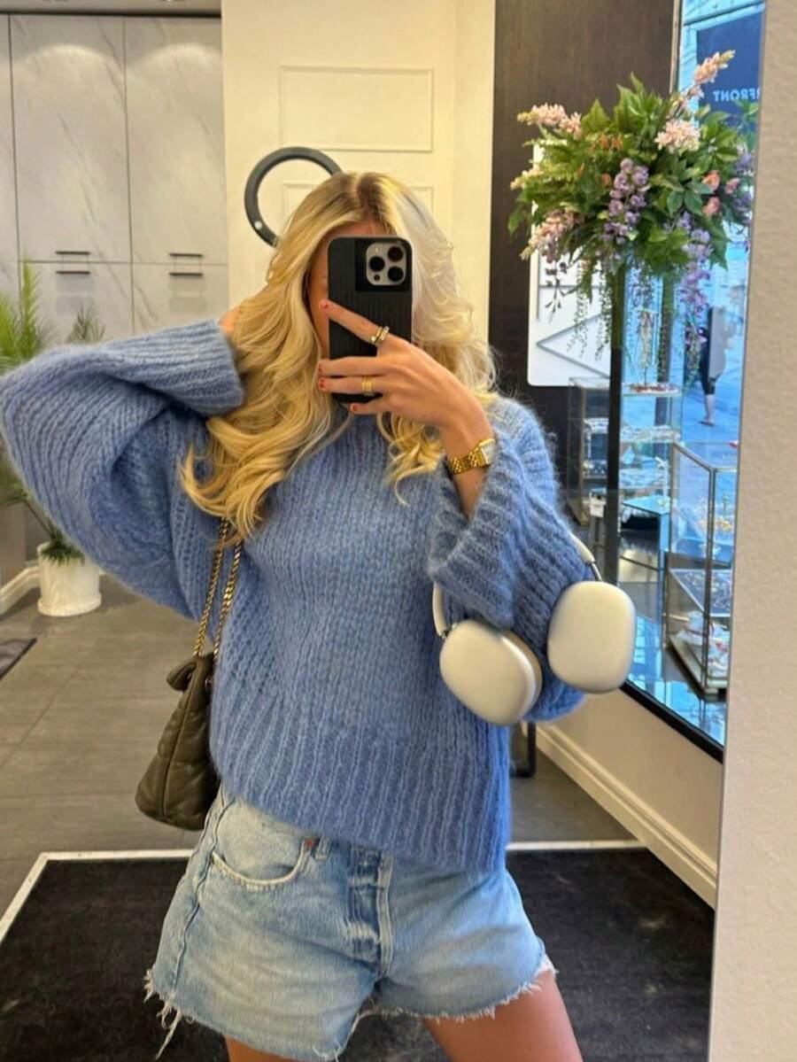 Women's Autumn/Winter Premium Lazy Soft Loose Knit Sweater - Dusty Blue - View 1