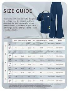 1 Set Solid Color V-Neck Short Sleeve Top And Split Leg Pants Lab Coat Nurse Scrub Scrubs Outfit Fall - Deep Blue - View 12