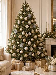 40/1pcChampagne Christmas Ball Decoration Set, Christmas Tree Decor, Christmas Party Supplies, Christmas Decoration, Home Decor Set, Suitable For Decorating European And American Christmas Party Table, Christmas Tree - A - View 8